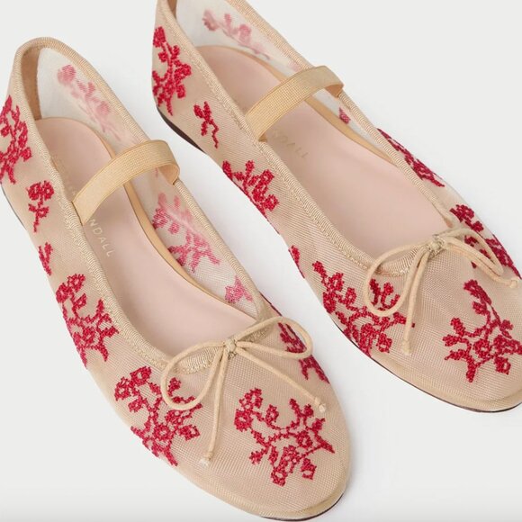 Leonie Caramel/Red Embroidered Ballet Flat - Picture 4 of 5